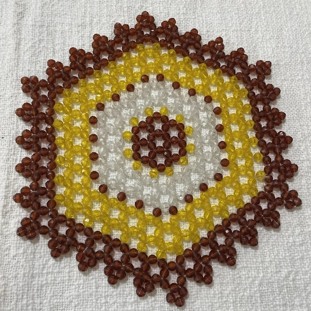 Vintage Beaded‎ Mat Table Top Home Decor Runner Centerpiece Plastic 70's